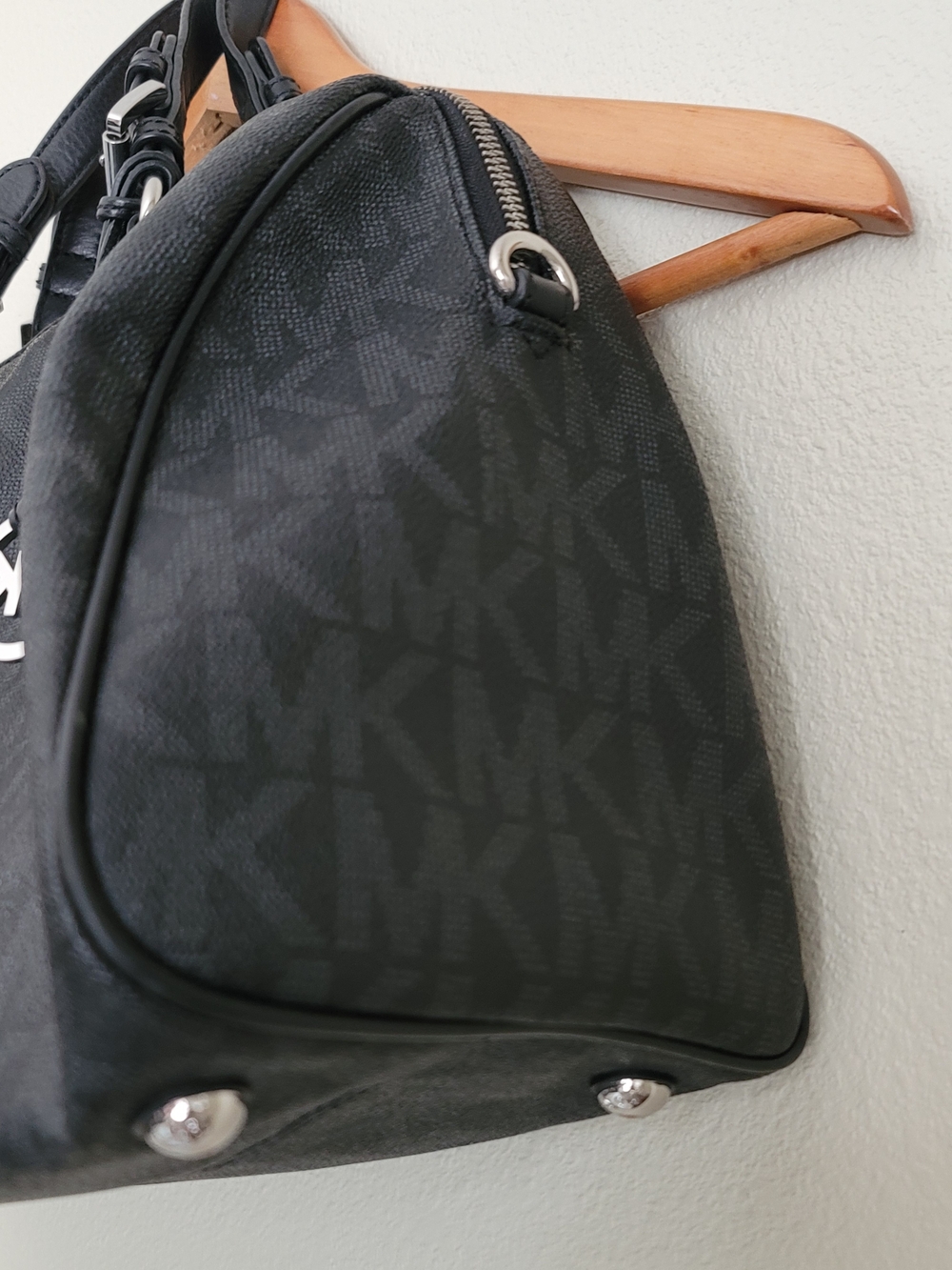 Michael Kors Black Logo-Print Duffel with Silver Accents - Picture 4 of 15